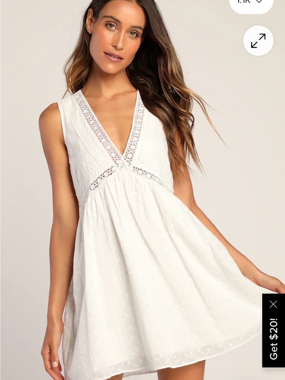 Lulu’s Lace & Time White Eyelet Cotton Babydoll boho bridal festival Mini Dress